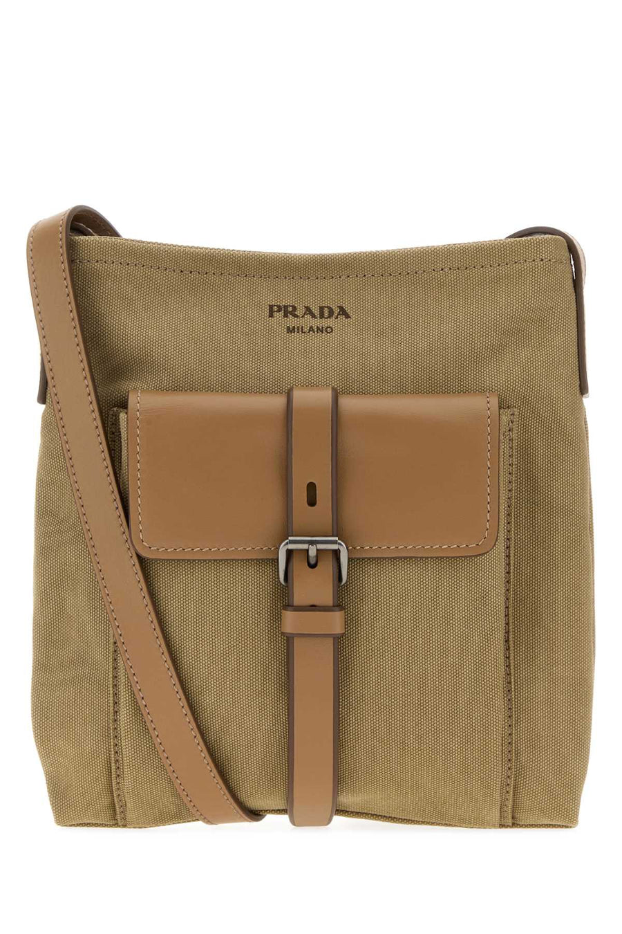Prada Canvas exterior with leather trim crossbody bag in beige