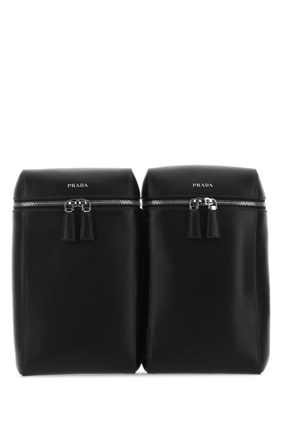 Prada Exterior: 100% Calf; Lining: 100% Fabric; Finishing: Silver metal backpack in black