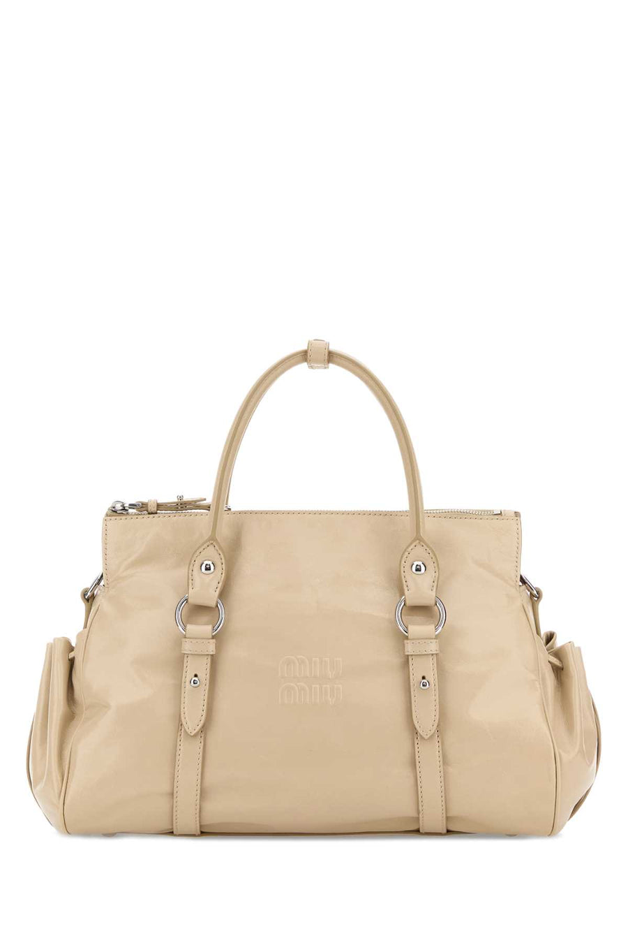 Miu Miu Exterior: 100% Calf top handle bag in beige
