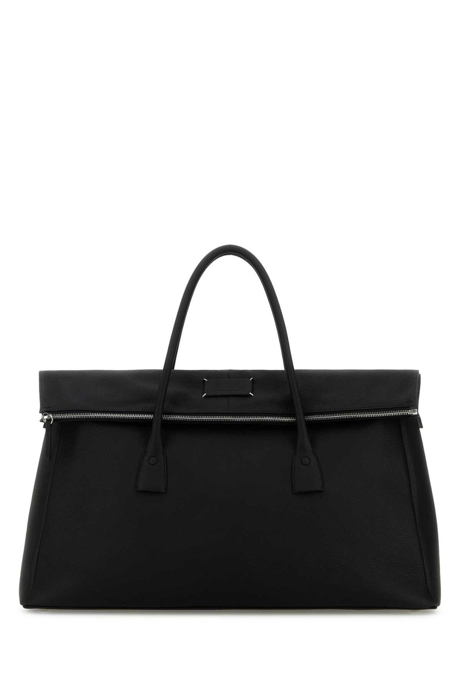 Maison Margiela Travel Body: 100% Deer Leather; Contrast: 100% Bovine Leather; Lining: 100% Cotton; Interior: 100% Deer Leather; Hardware: 100% Zamak; Hardware Accents: 100% Brass top handle bag in black
