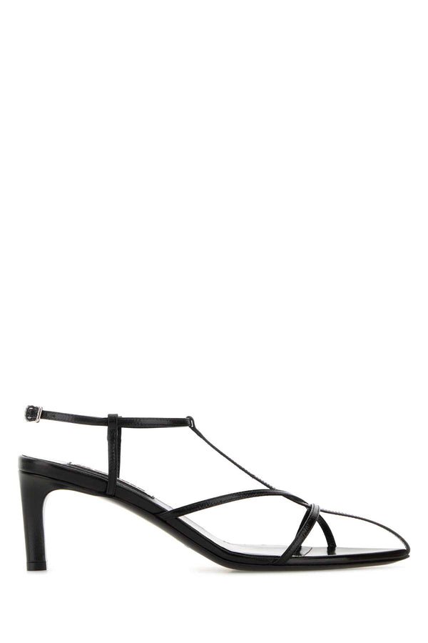 Jil Sander 100% Caprina leather upper; 100% Caprina leather lining; 100% Bovine leather sole; Rubber contrast sandal in black