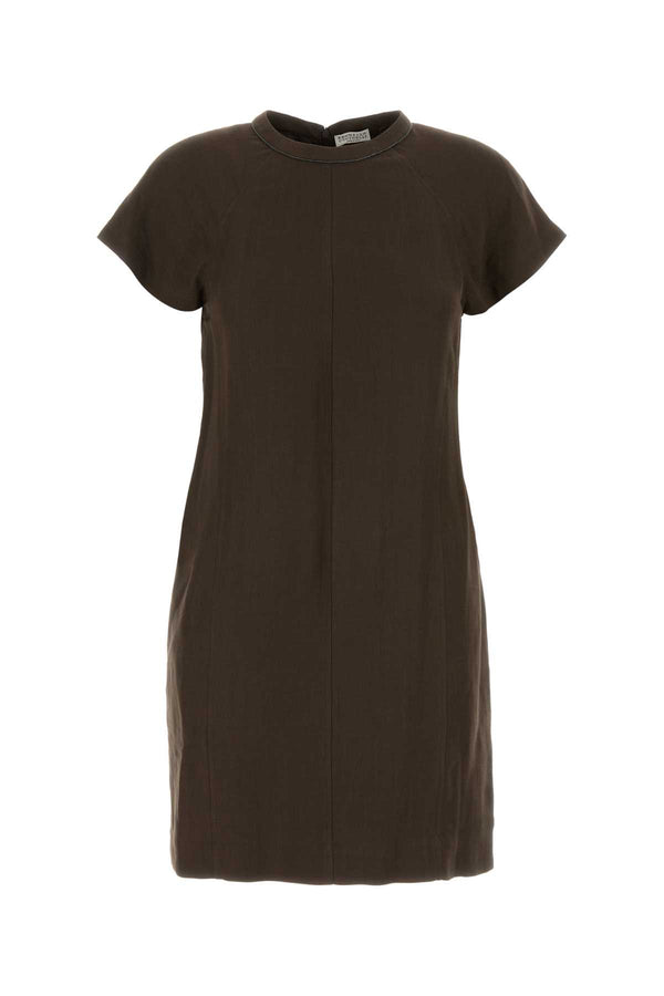 Brunello Cucinelli Corto Exterior: 73% Viscose 27% Linen Lining: 65% Acetate 35% Polyester dress in brown