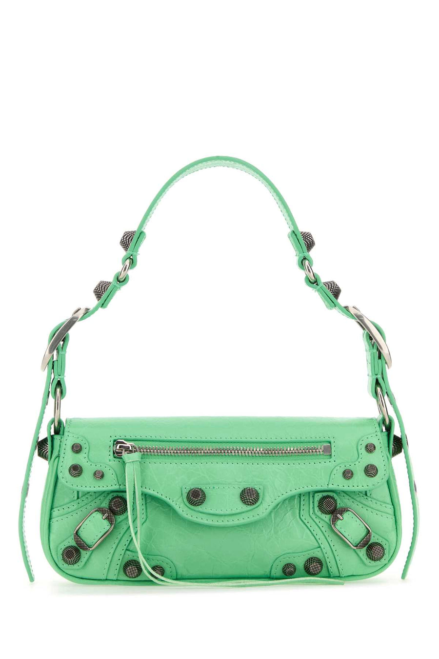 Balenciaga Exterior: 100% Lamb; Lining: 100% Fabric; Finishing: Antiqued silver metal shoulder bag in green