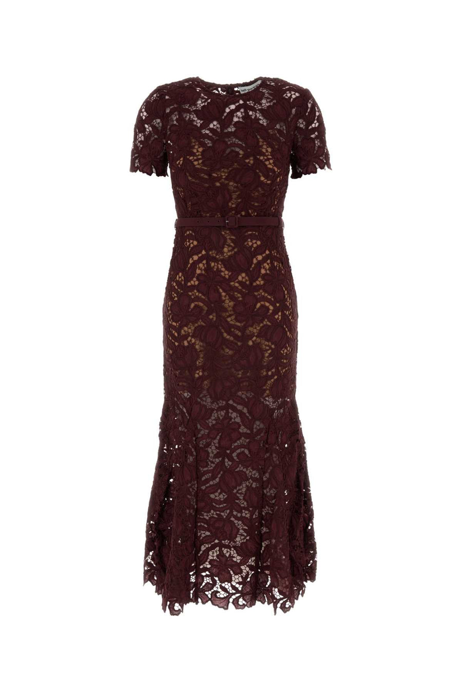 Self-Portrait Lace Exterior: 100% Polyester dress in burgundy