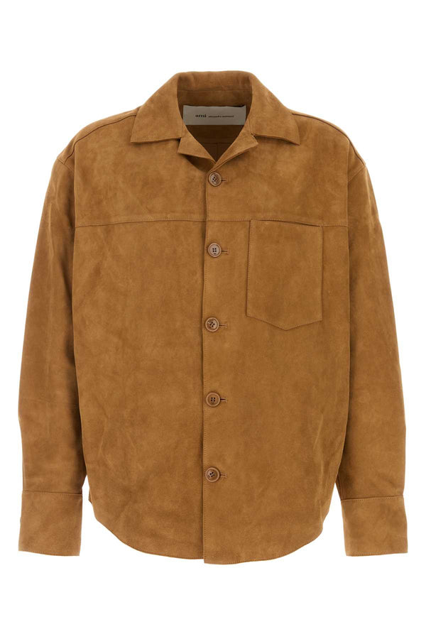 AMI Paris Overshirt 100% Leather shirt in caramel