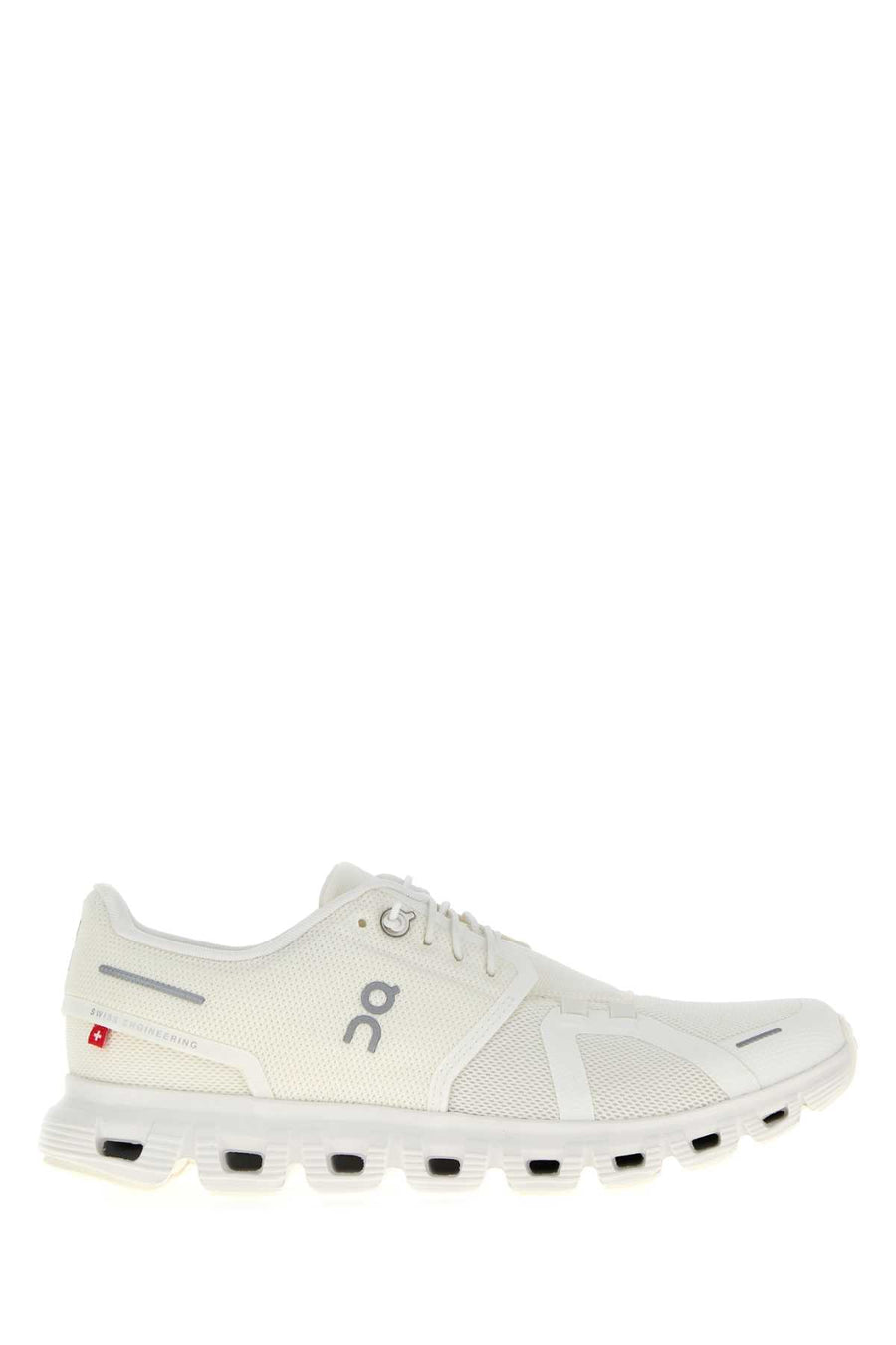 On Running Exterior: 100% Fabric; Interior: 100% Fabric; Sole: Rubber sneaker in white
