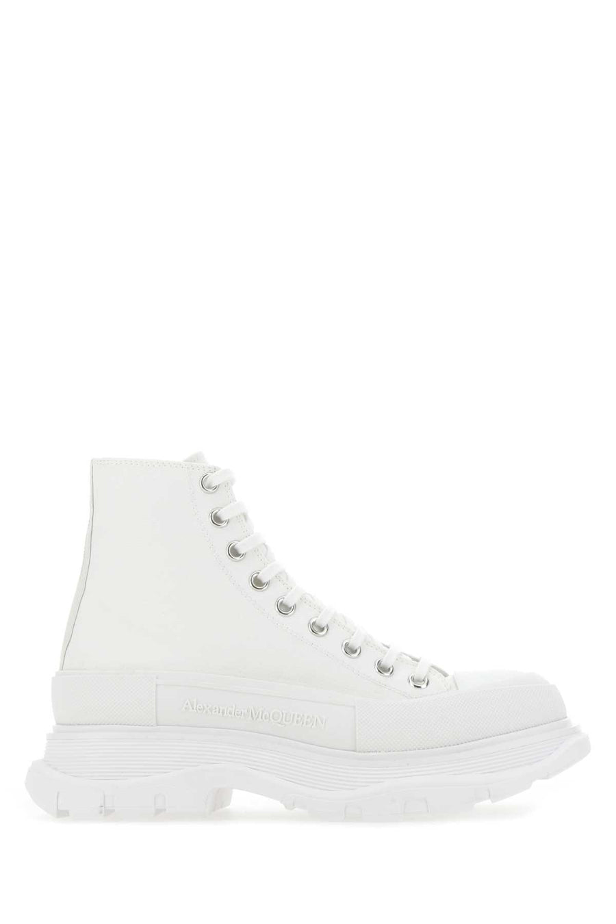 Alexander McQueen Exterior: 100% Cotton high-top sneaker in white