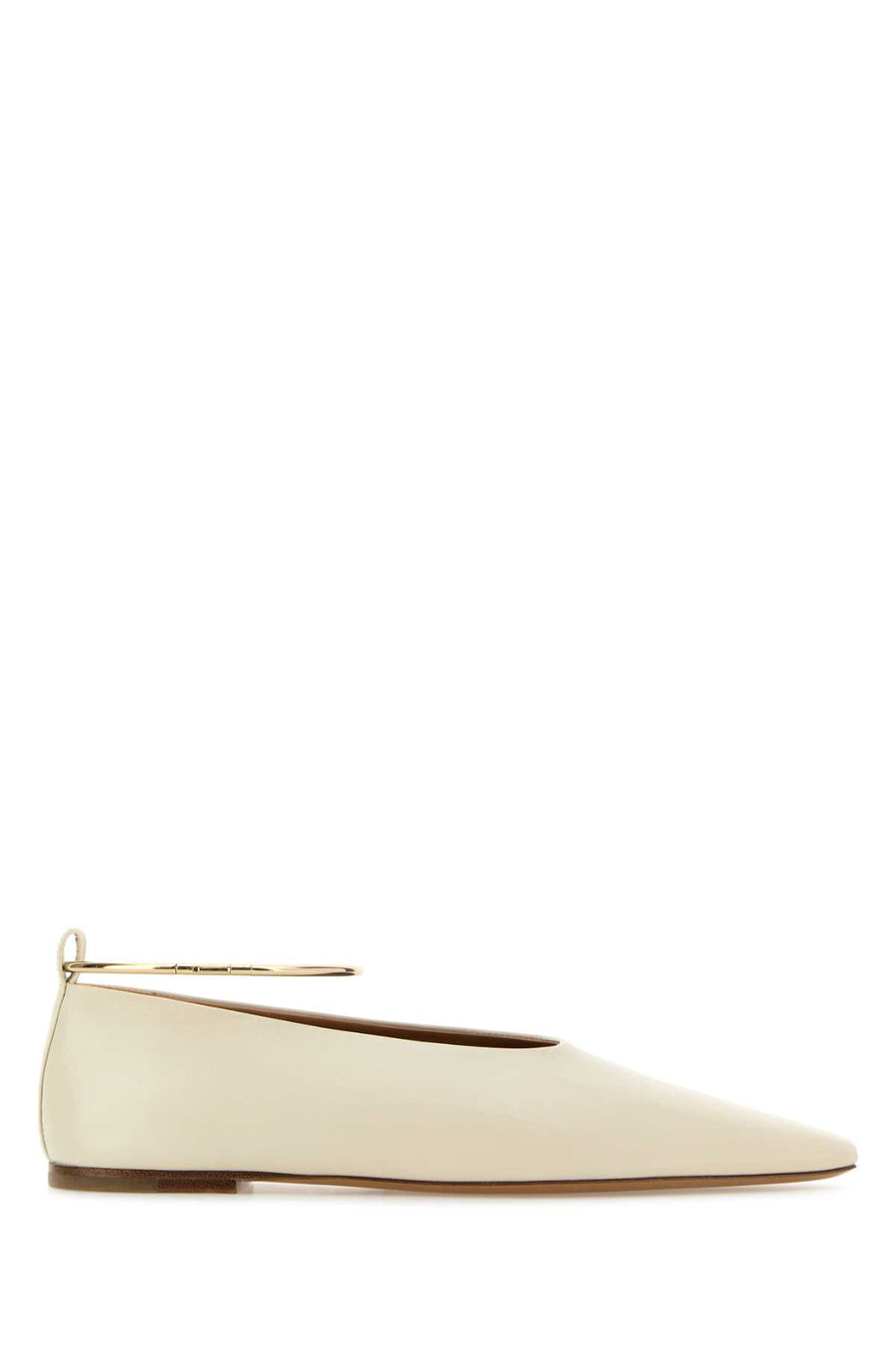 Jil Sander 100% goat leather upper; 100% cow leather sole; 100% sheep leather lining and insole; brass hardware flat in ivory