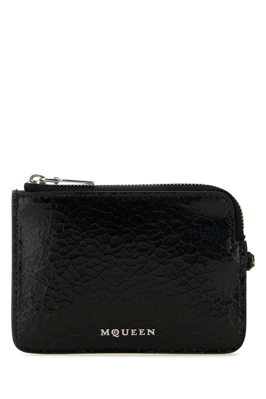 Alexander McQueen Exterior: 100% Leather; Finishing: Silver metal wallet in black