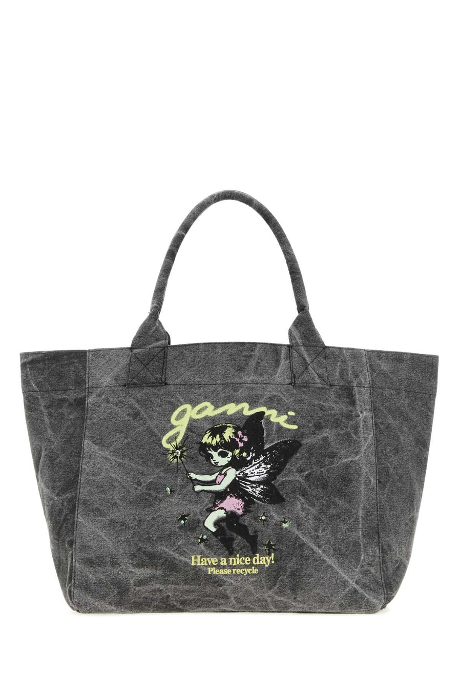 Ganni Trapeze 100% Fabric tote bag in gray