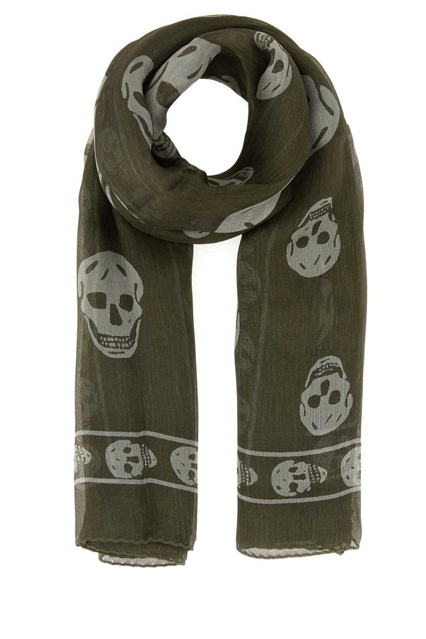Alexander McQueen Skull 100% Silk scarf in green