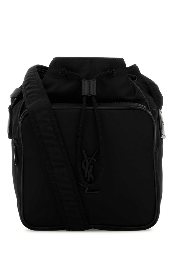 Saint Laurent Exterior: 100% Nylon bucket bag in black