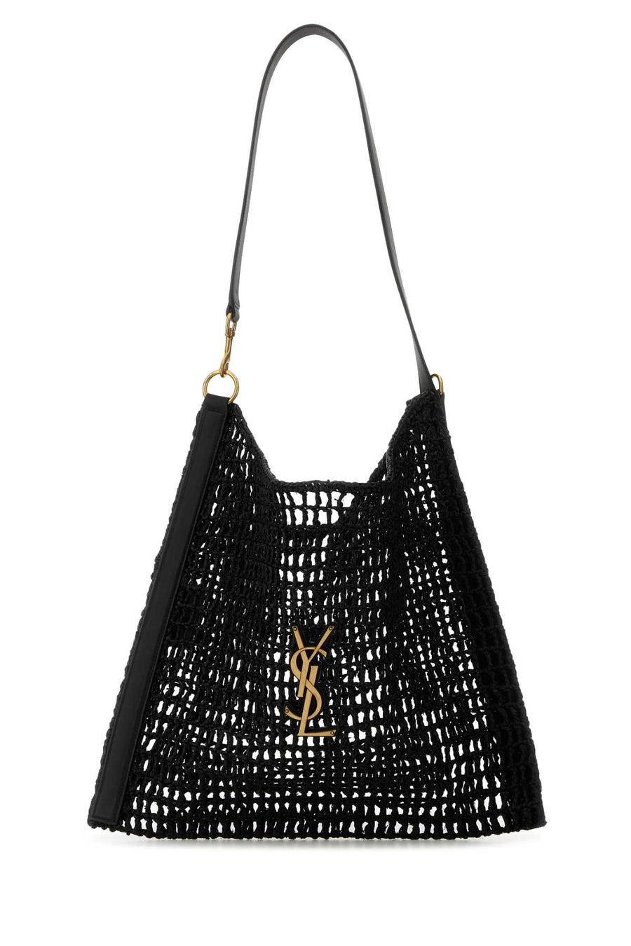 Saint Laurent Oxalis Exterior: 100% Raffia; Finishing: Antiqued golden metal shoulder bag in black