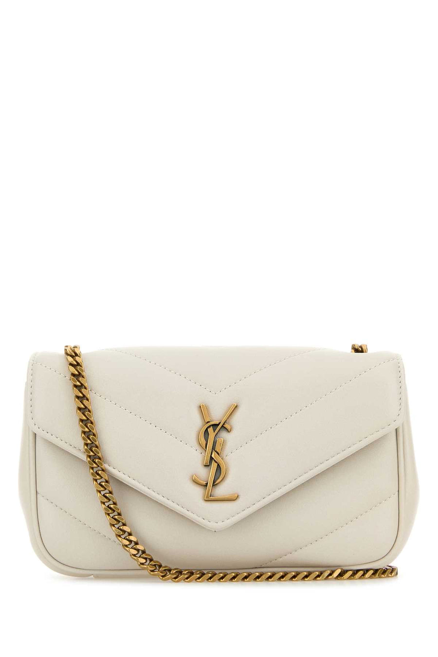 Saint Laurent Exterior: 100% Lamb Lining: 100% Leather Finishing: Antiqued golden brass crossbody bag in white