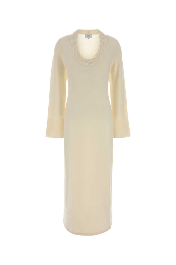 Loulou De Saison Neck 70% Merino wool dress in ivory