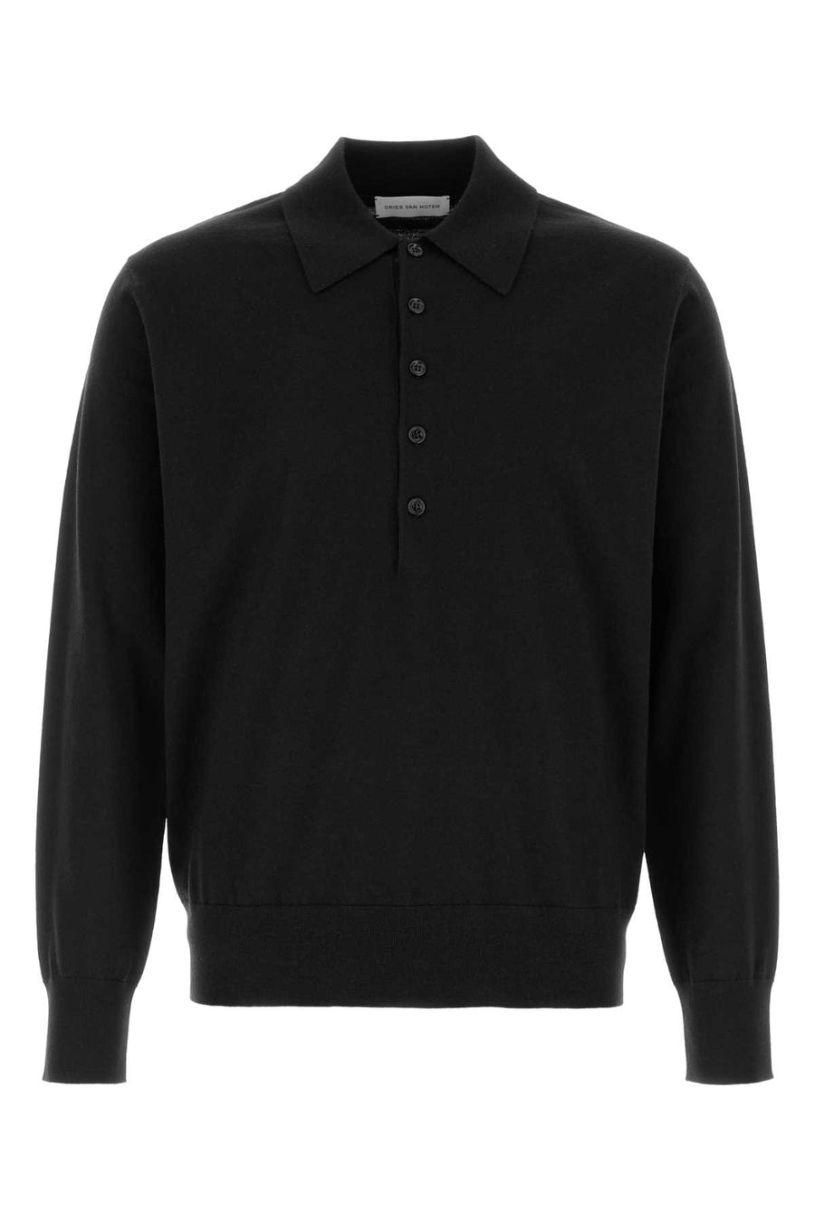 Dries Van Noten 100% Merino wool polo shirt in black