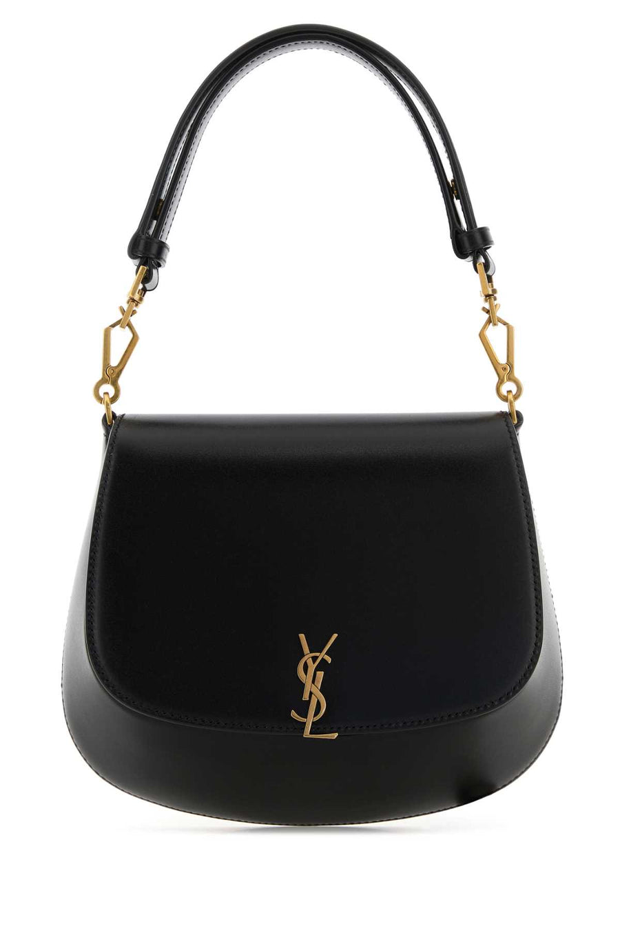 Saint Laurent Voltaire Exterior: 100% Calf Lining: 100% Leather Finishing: Antiqued golden brass shoulder bag in black