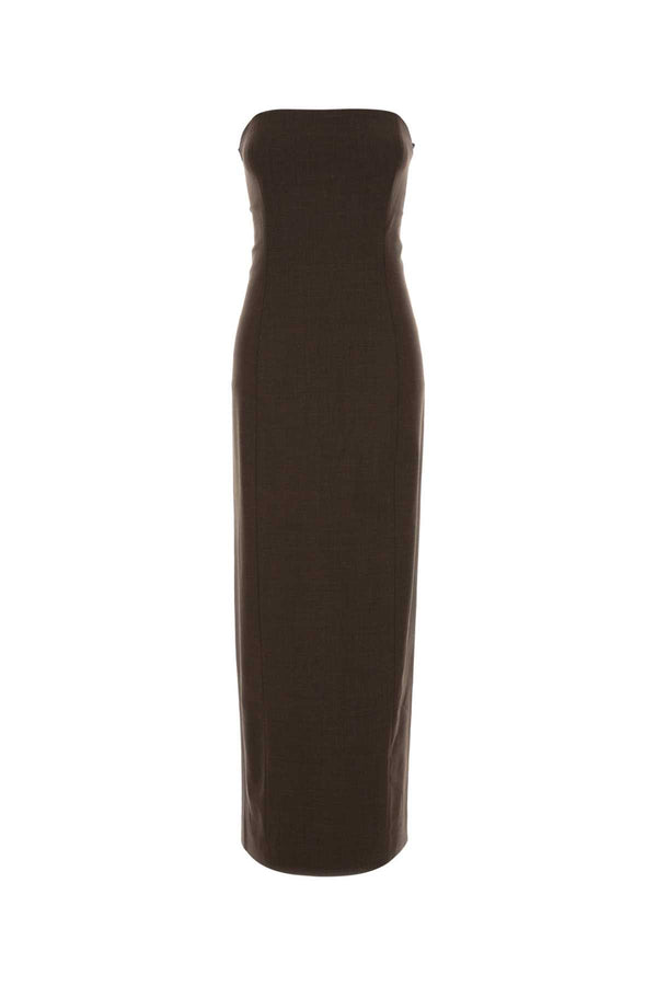 Loulou De Saison Bustier 95% Virgin wool dress in brown
