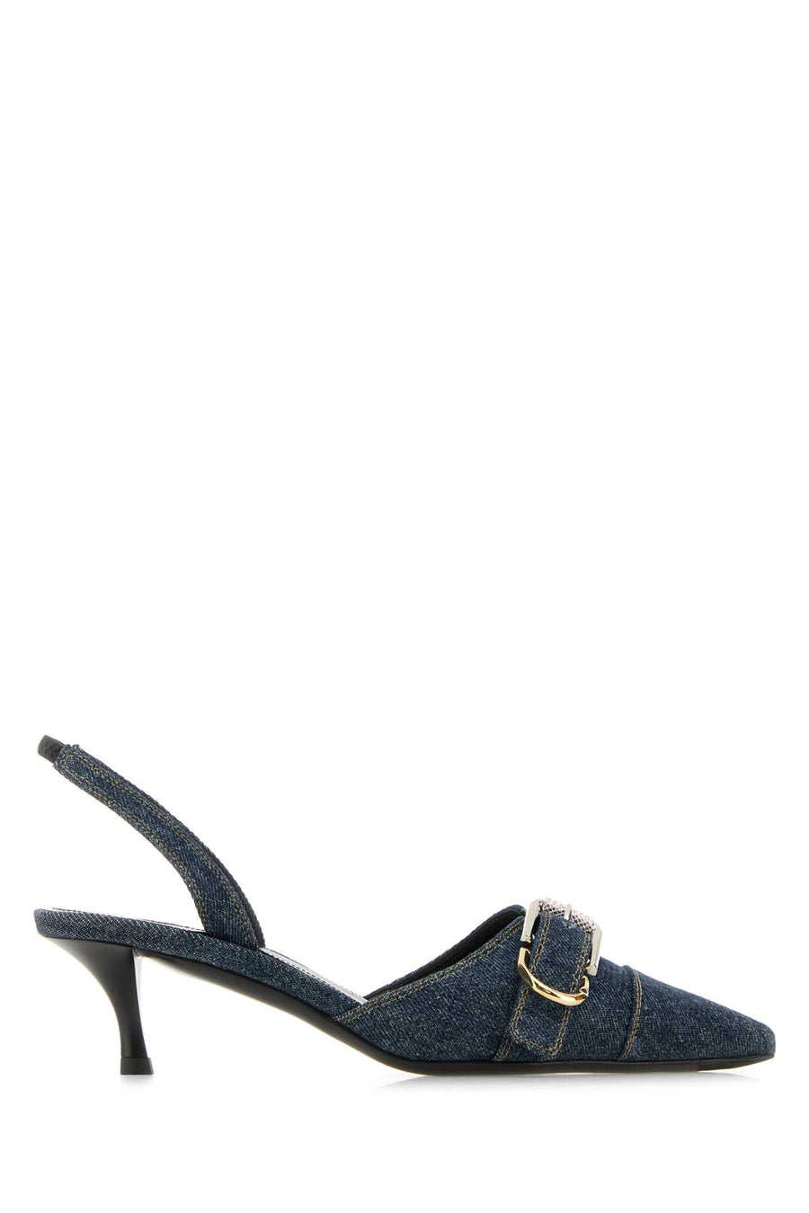 Givenchy Slingback Exterior: 100% Cotton; Interior: 100% Leather; Sole: Leather heel in navy
