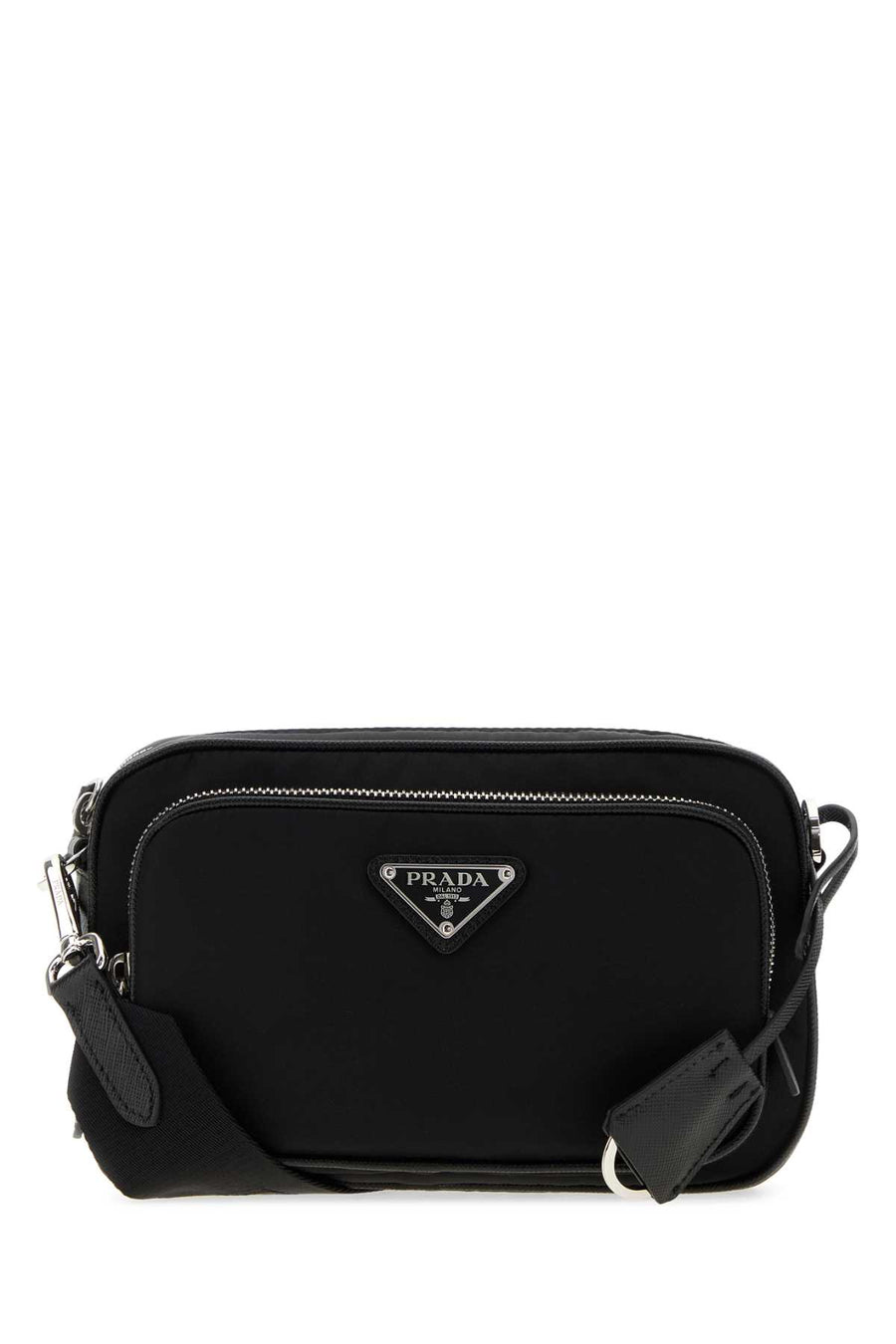 Prada Exterior: 100% Re-Nylon; Lining: 100% Fabric; Finishing: Silver metal crossbody bag in black