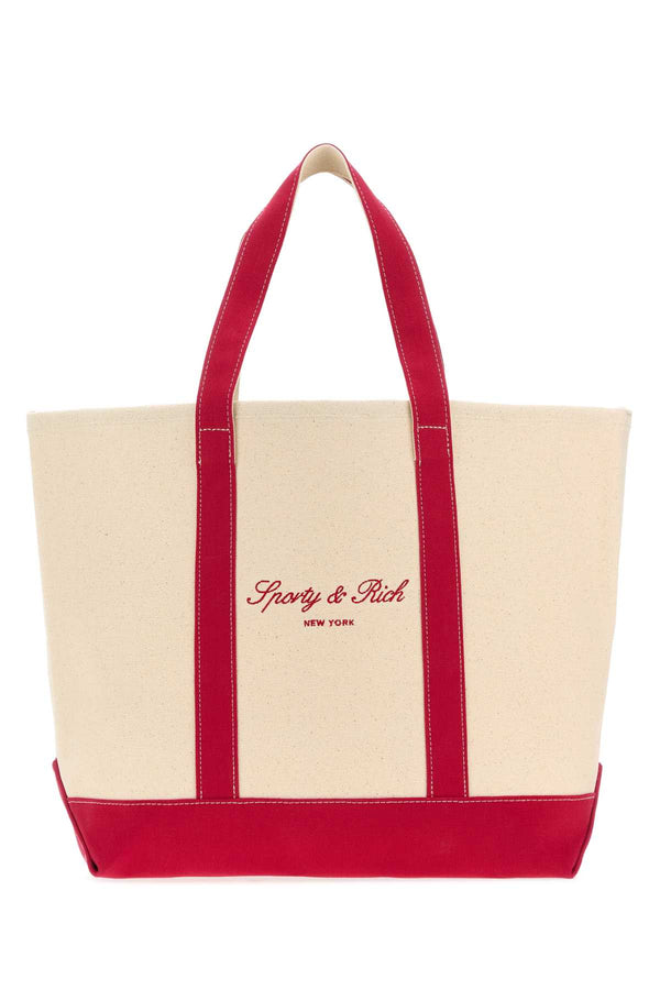 Sporty & Rich Logo 100% Cotton tote bag in beige