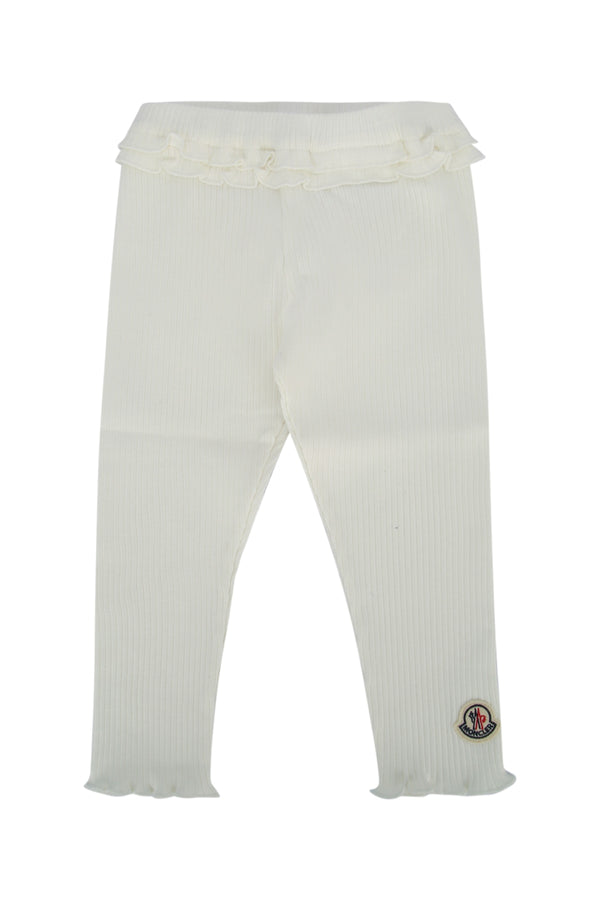 Moncler Jr Bottoms Ribbed knit cotton-blend leggings in white