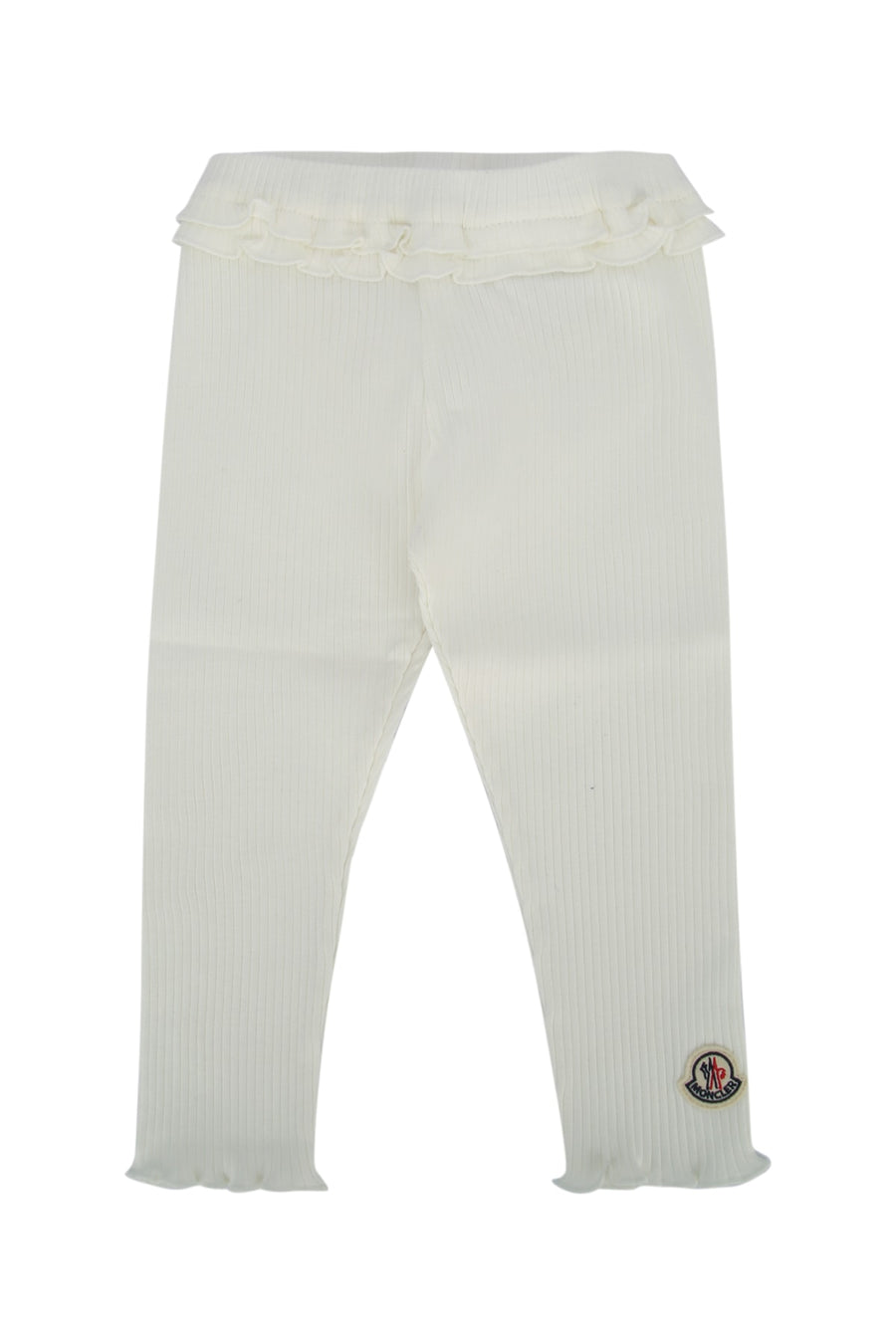 Moncler Jr Bottoms Ribbed knit cotton-blend leggings in white