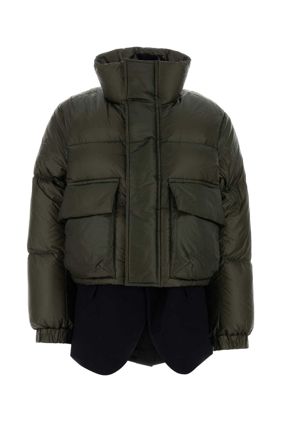 Sacai Melton Exterior: 100% Nylon down jacket in olive