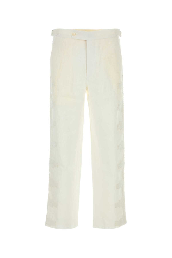 Bode Marsh Exterior: 100% Linen trousers in white
