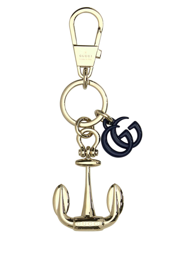 Gucci Chain Metal Finishing color: Platinum; Plastic (Navy) key case in gold