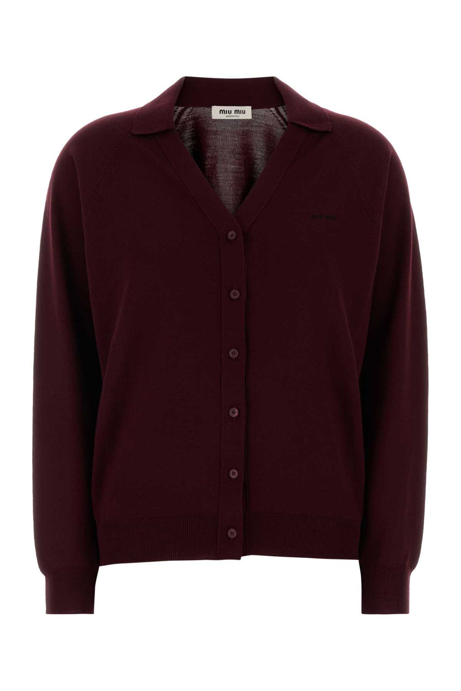 Miu Miu 100% Virgin wool cardigan in burgundy
