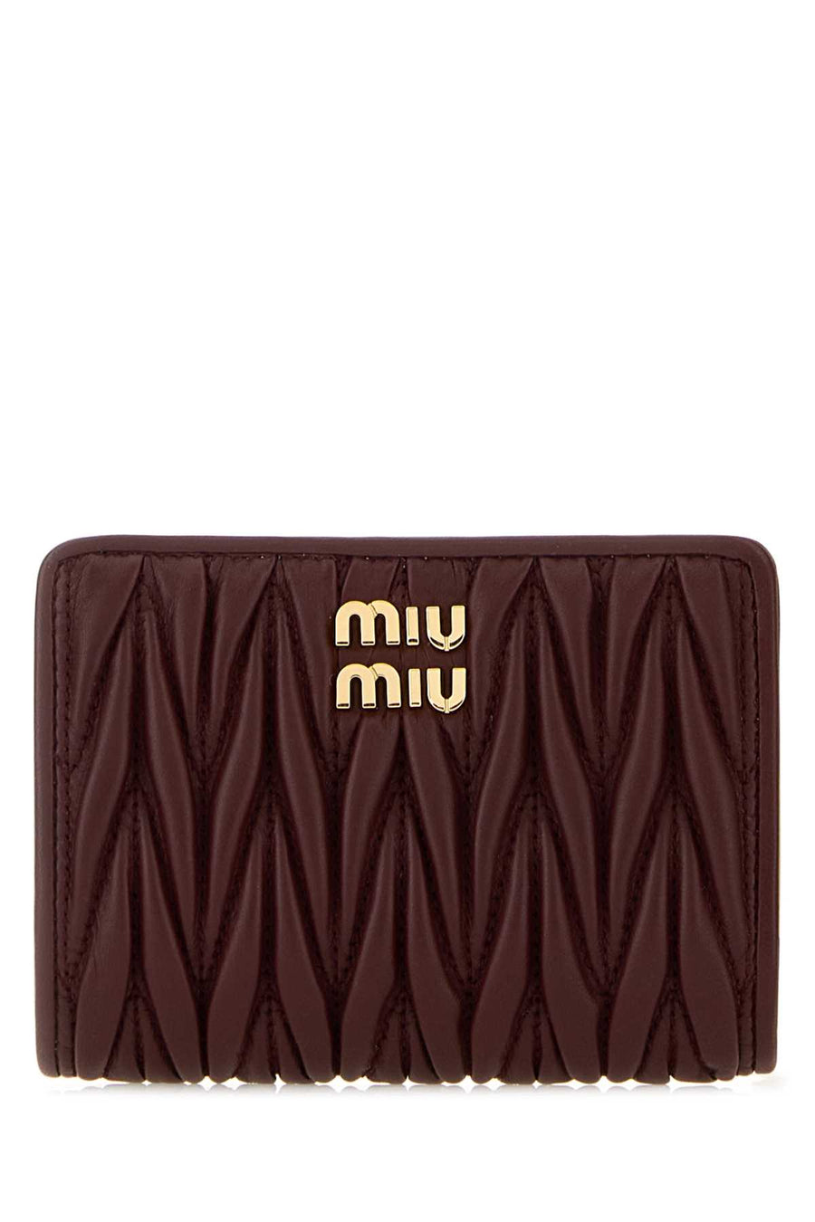 Miu Miu Exterior: 100% Leather; Finishing: Golden metal wallet in burgundy
