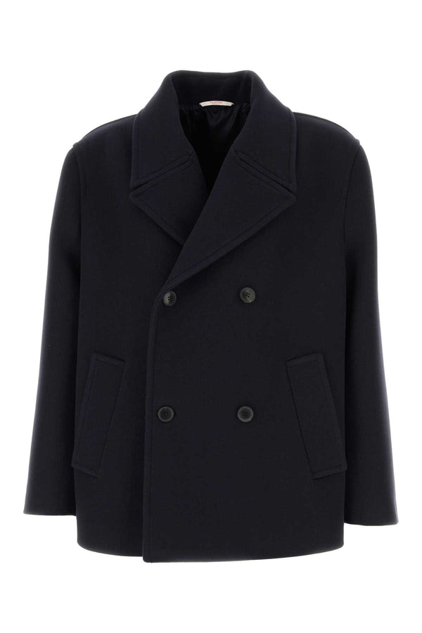 Valentino Garavani Exterior: 100% Virgin wool; Lining: 100% Cupro coat in navy