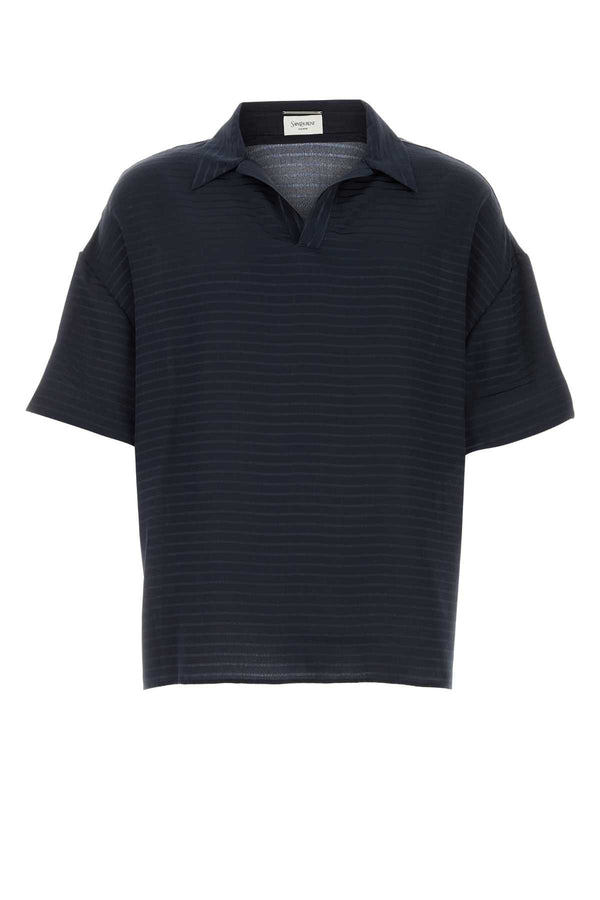 Saint Laurent Encolure 100% Silk polo shirt in navy