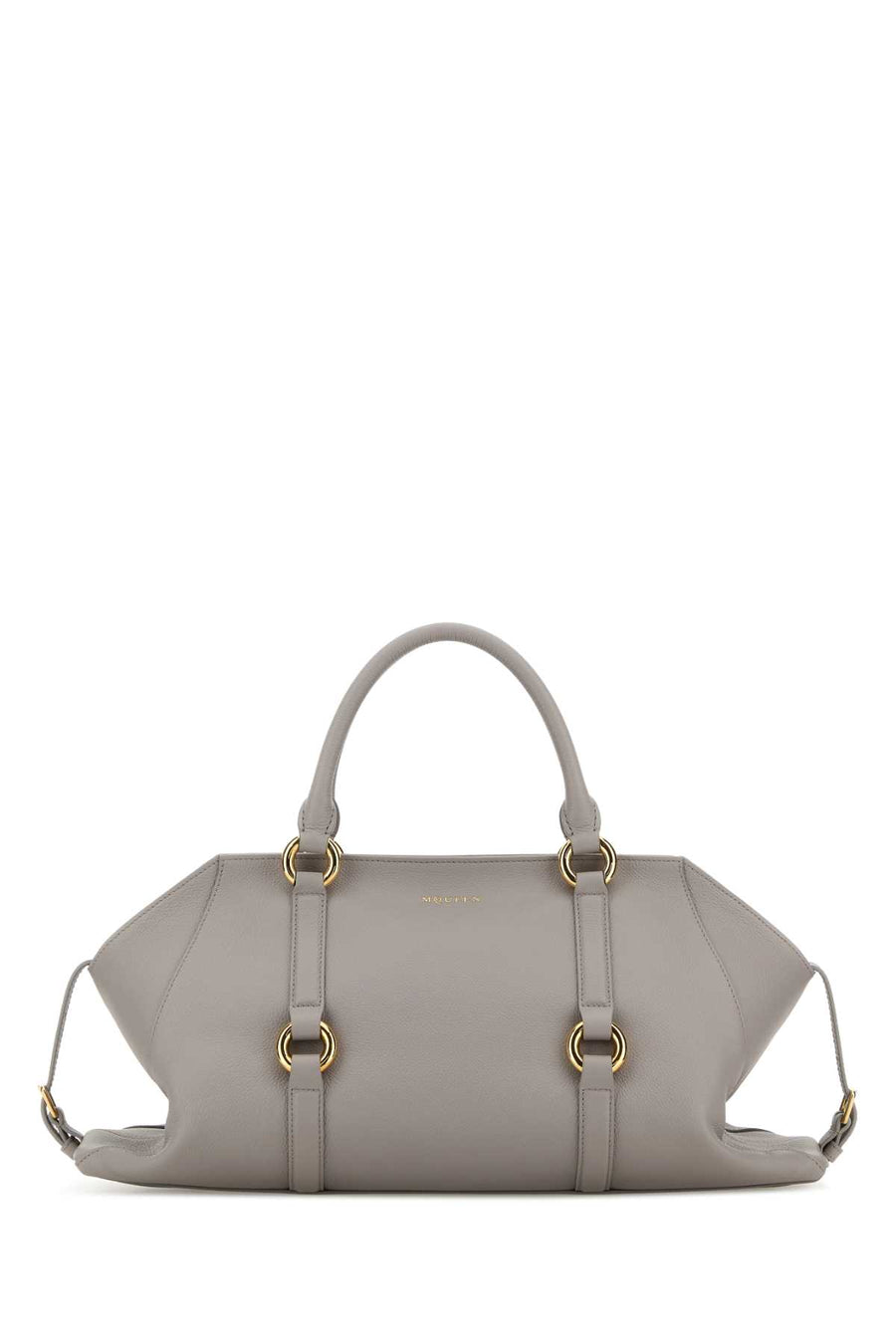 Alexander McQueen Exterior: 100% Calf Lining: 100% Fabric Finishing: Golden metal shoulder bag in gray
