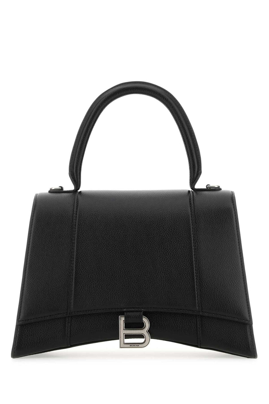 Balenciaga Exterior: 100% Calf; Interior: 100% Leather; Finishing: Antiqued silver metal top handle bag in black