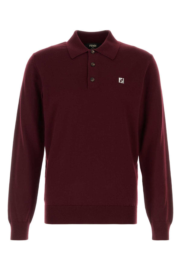 Fendi 98% Virgin wool polo in burgundy