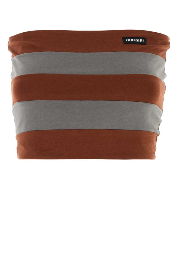 Embroidered Cotton Crop-Top Ferrotabacco Exterior: Maglieria