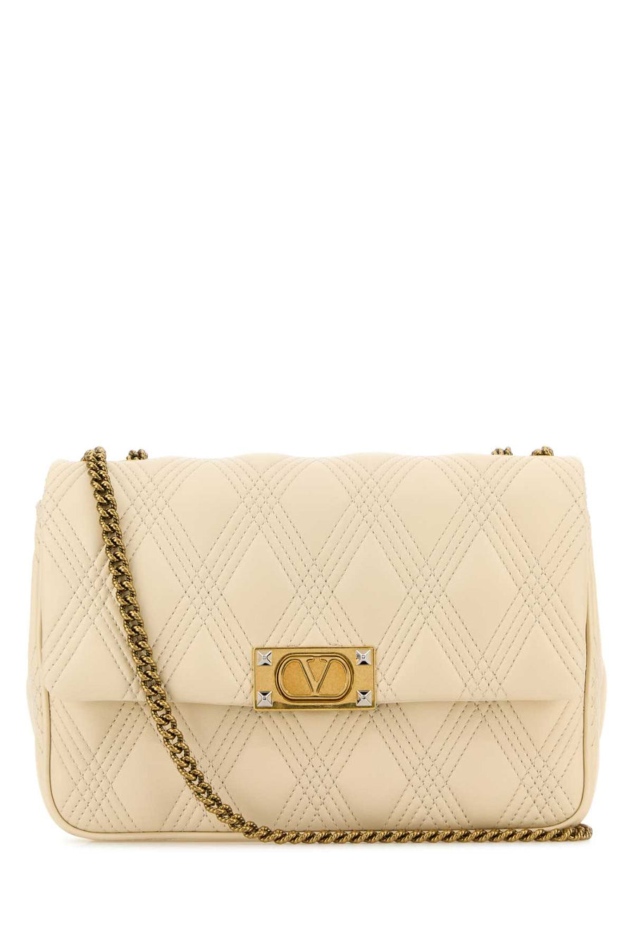 Valentino Garavani Quiltie Exterior: 100% Nappa leather; Lining: 100% Nappa leather; Finishing: Antiqued golden brass shoulder bag in beige