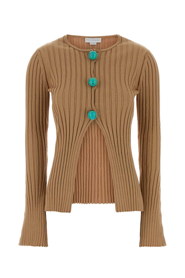 Stella McCartney Ribbed 100% Cotton cardigan in caramel