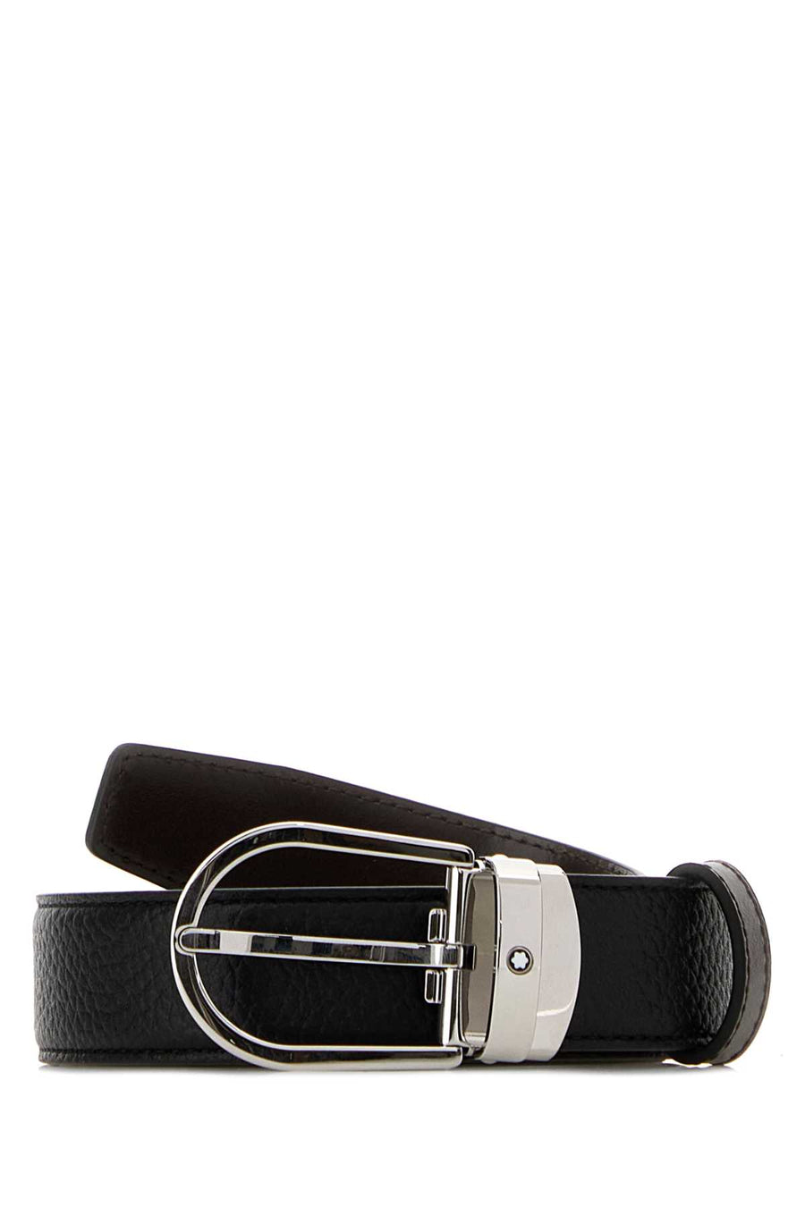 Montblanc Exterior: 100% Leather; Finishing: Silver metal belt in black