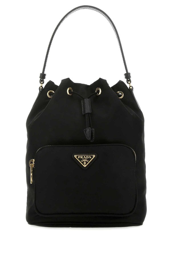 Prada Handle 100% recycled polyamide bucket bag in black