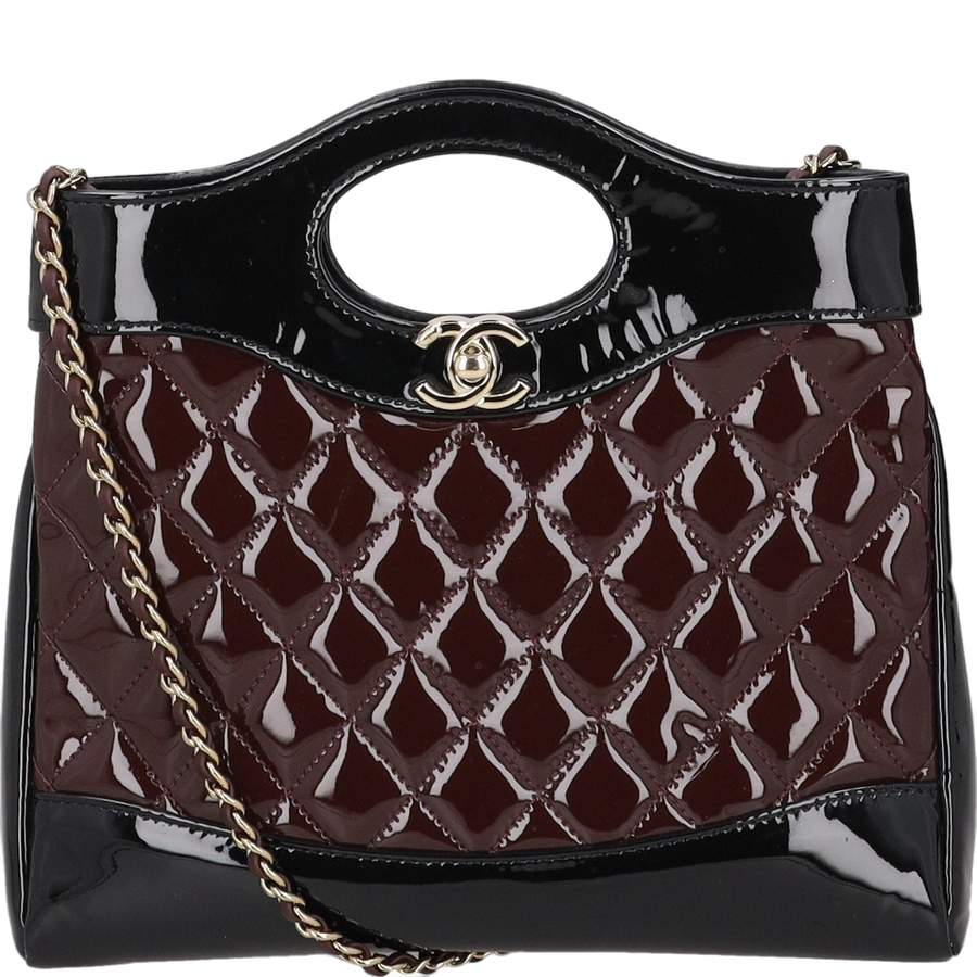 Chanel Patent Calfskin with Quilted Pattern shoulder bag in burgundy — view 2