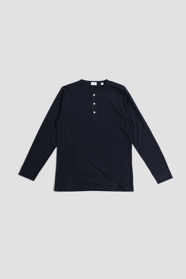 Handvaerk dense long-sleeve henley in navy