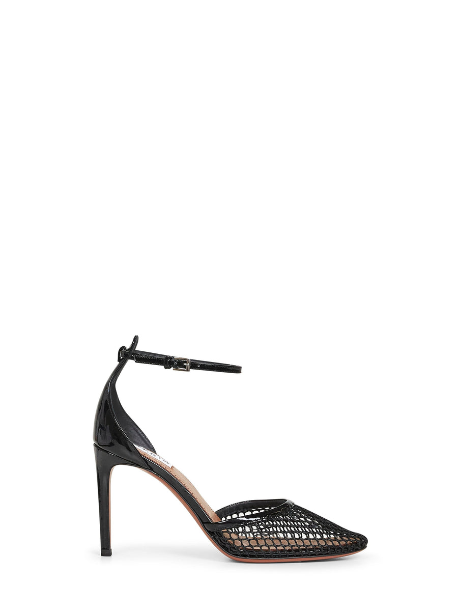 Black Fishnet Heeled Pumps Polyamide; Calf Leather