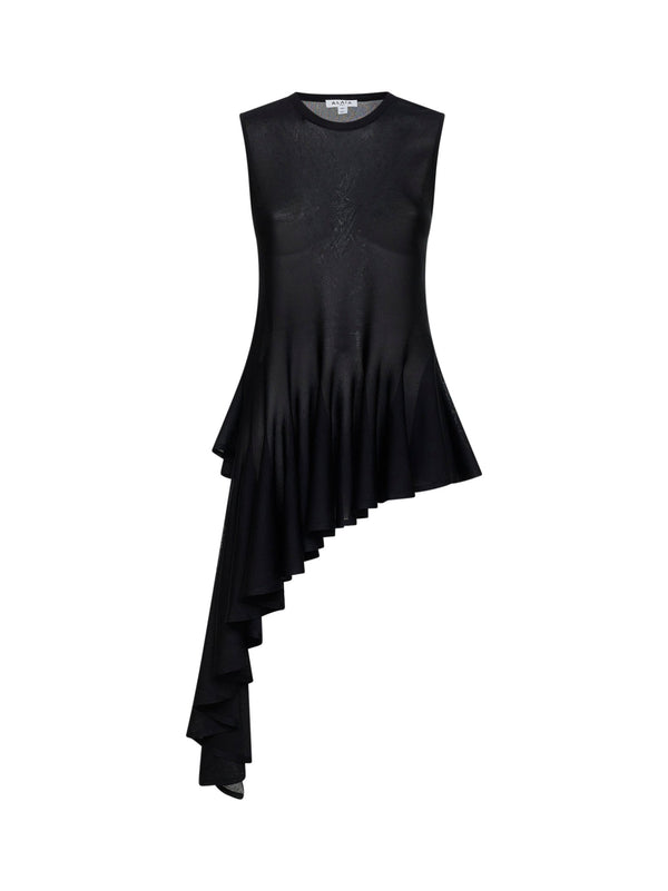 Top Asymmetric Godet Black Viscose Tops