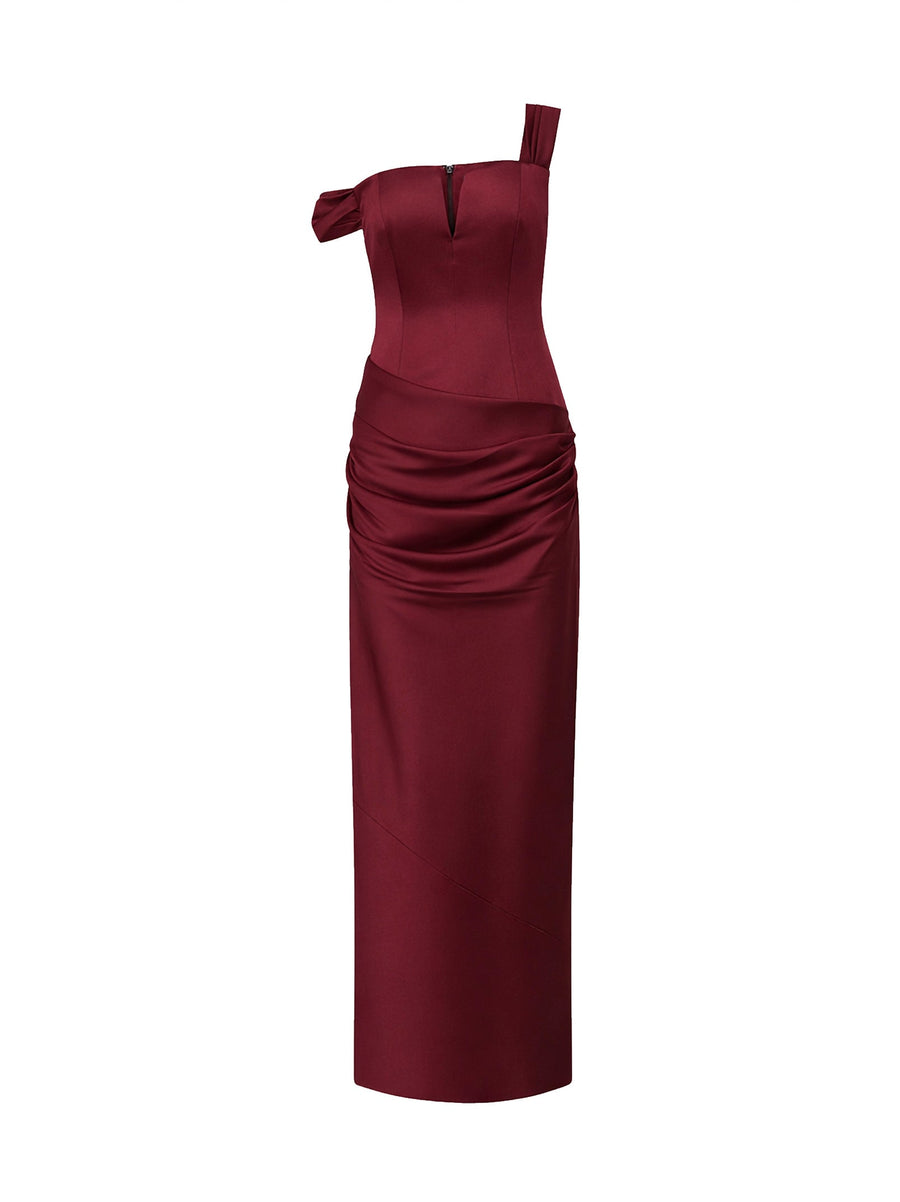 Dress Port Satin Crepe Bordeaux Acetate