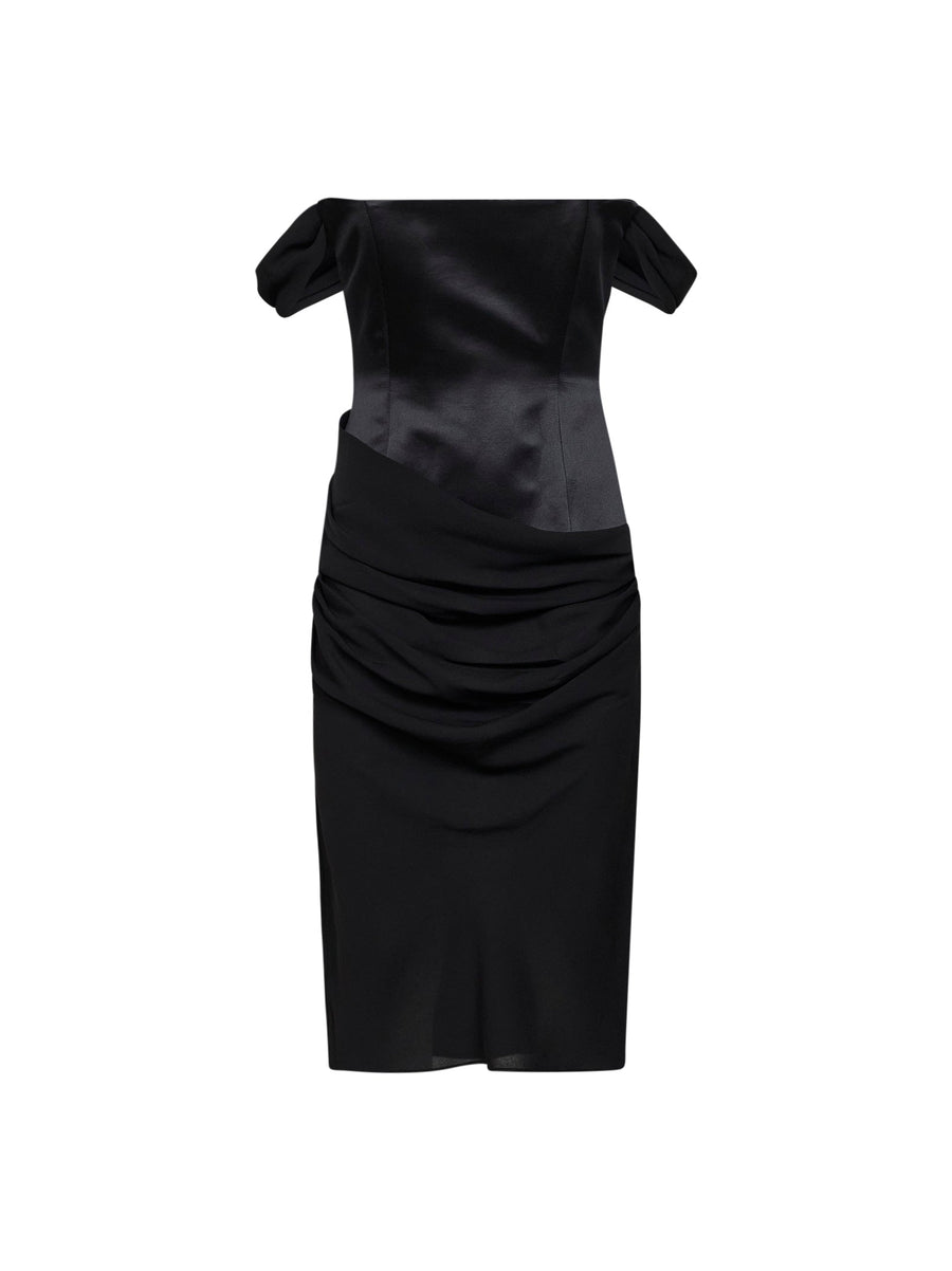 Dress Off-The-Shoulder Duchesse Satin & Silk Georgette Black