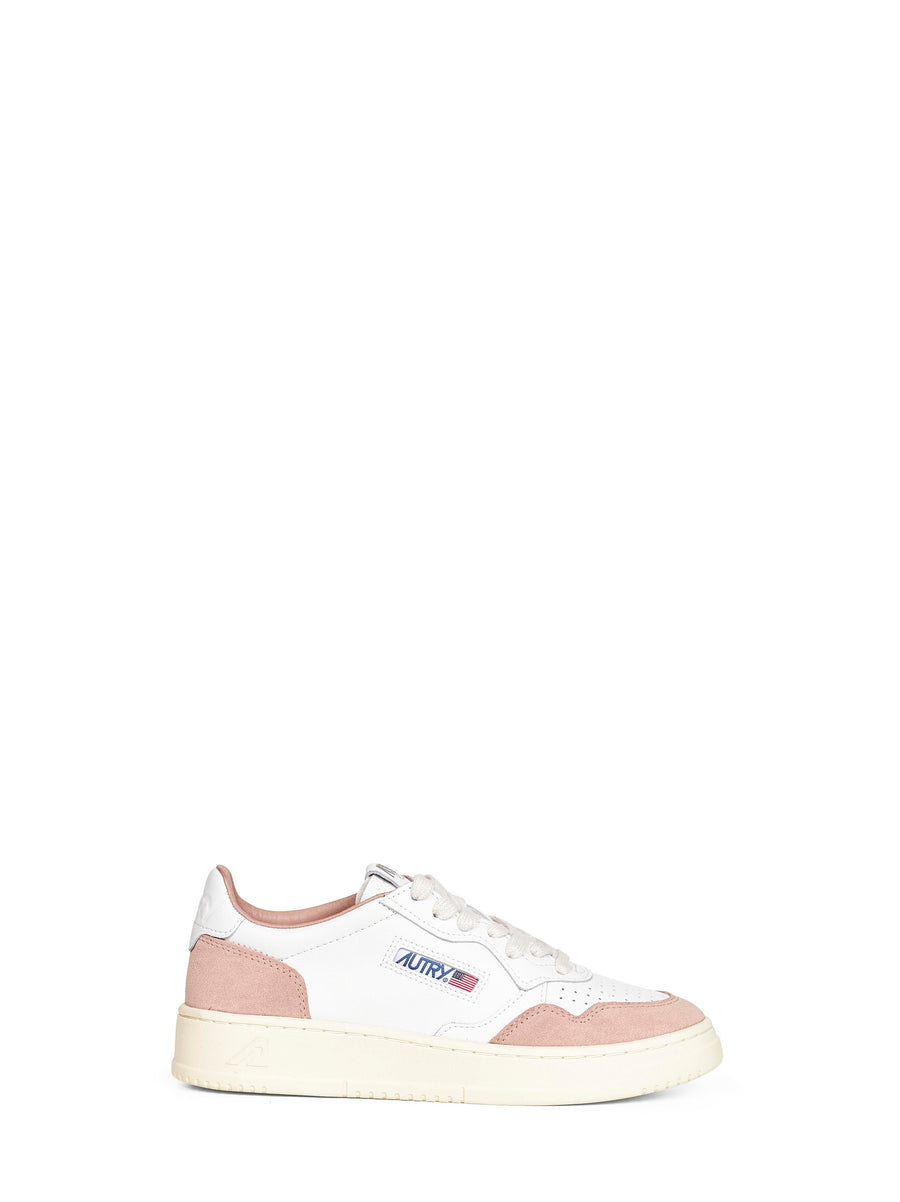 White Leather And Rose Suede Sneakers Calf Trainers