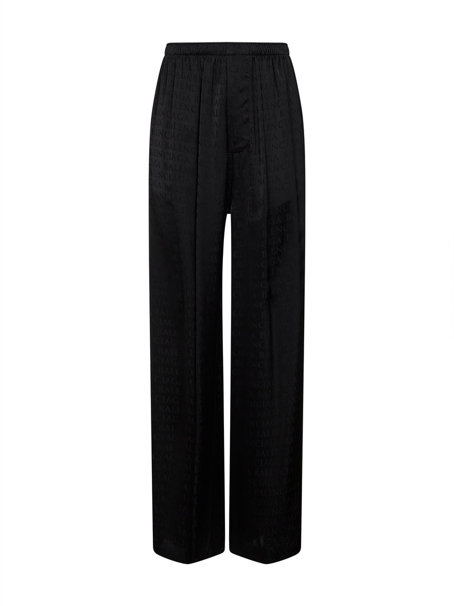 Black Jacquard Satin Pajama-Style Trousers Viscose
